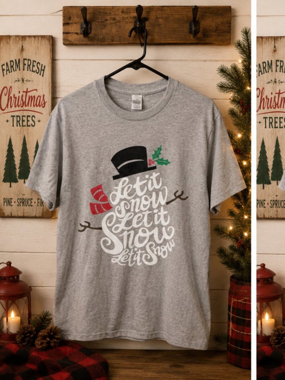 Gildan Let It Snow Christmas Snowman Graphic Tee Gray Medium